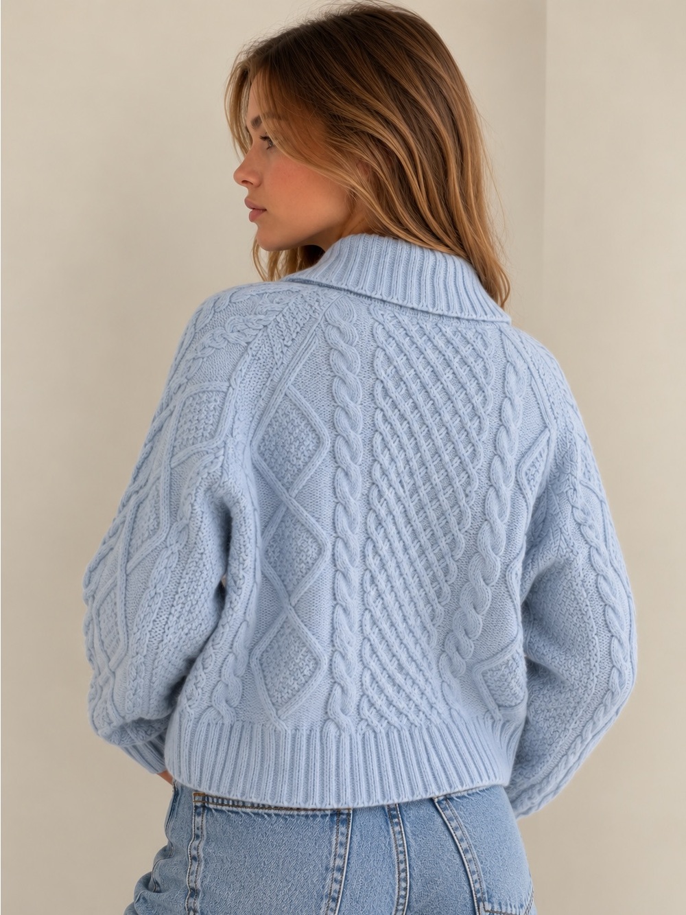 Aritzia Sunday Best Light Blue Cable Knit Zip-Up Sweater - Picture 2 of 5